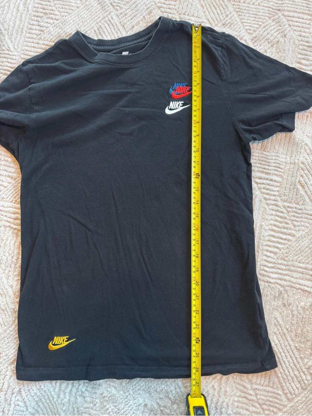 Nike Black Multi-Logo Embroidered Swoosh Tee Shirt Small S